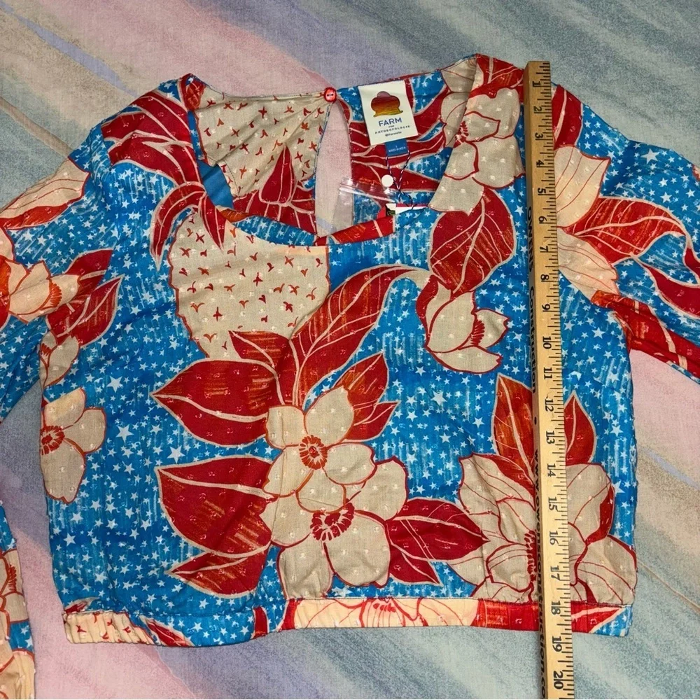 NWT Farm Rio x Anthropologie Puff-Sleeve Bubble Blouse size L